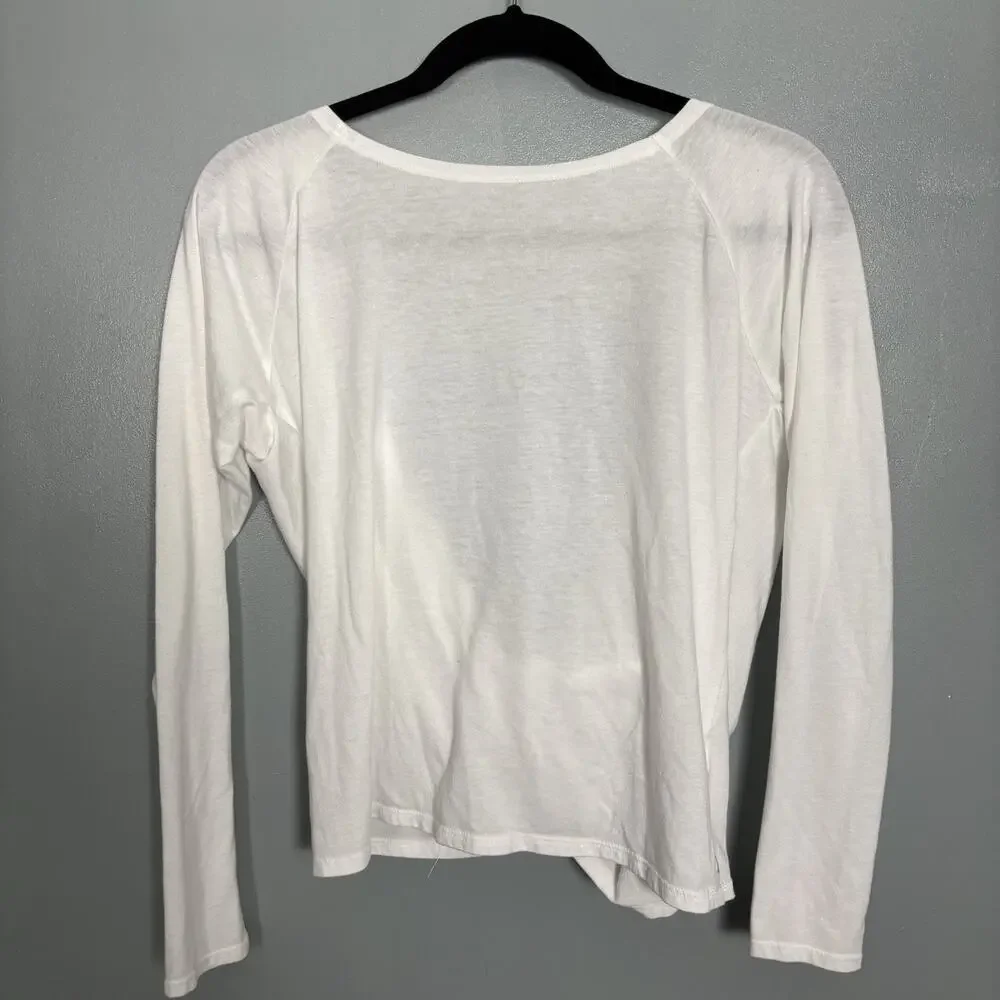 FABLETICS Women’s Cotton Blend Long Sleeve Open Front Cross Shirt White XS Gym